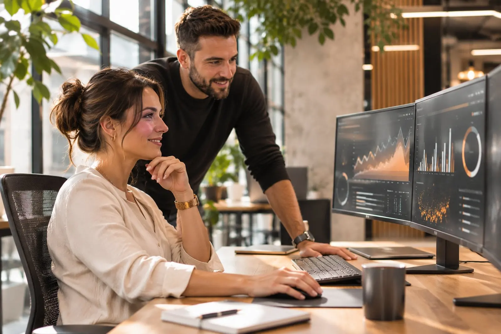 Team arbeitet mit Dashboards und KI-Auswertungen